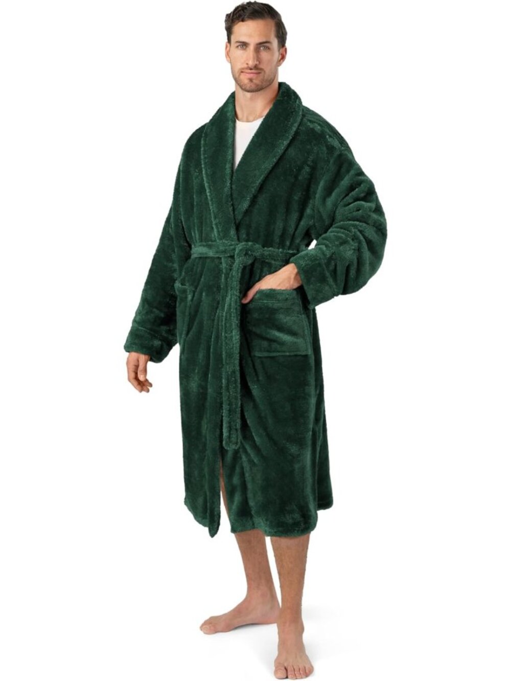 Cozy Plush Fleece Bathrobe for Men | Long Soft Sherpa Spa Robe, Fluffy Comfort
